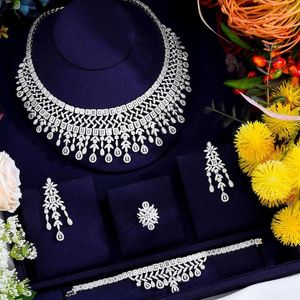 Halsband ￶rh￤ngen Set Godki 4st Clear CZ Luxury UAE Jewelry for Women Wedding Party Zircon Crystal Dubai Bridal Gift