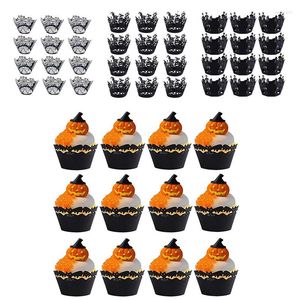 Forniture festive 12 pezzi Decorazione di Halloween Involucro del cupcake Muffin della tazza Horror Zucca Strega Pipistrello Cake Toppers per la decorazione della festa in casa