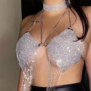 Andra glänsande paljetter Backless Top Tassel bröstkedjesness smycken för kvinnors kroppskedja silver bh metall väst Niglub 221008