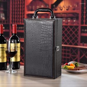 Gift Wrap 1PCS Lizard/crocodile Lines Wine Packaging Box Double Bottle Leather General Boxes Rectangle Handle Hand Party Favors Cases