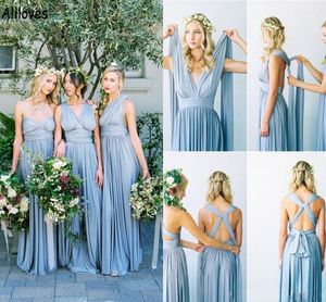 Country Beach Chiffon A Line Convertible Bridesmaid Dresses Pleats Long Backless Floor Length Wedding Guest Prom Party Gowns Sexy Maid Of Honor Dress AL4809
