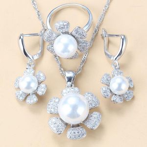 Necklace Earrings Set 925 Mark Pear And Bridal Women Accessories Flower Wedding Ring Ladies Jewelries Sets With