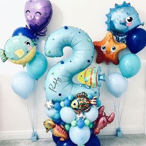 Other Festive Party Supplies 43Pcs Foil Number Ballons Under Sea Ocean World Animals Balloons Set 1st Boy Girl Happy Birthday Decor One Year Old Baby Shower 221010