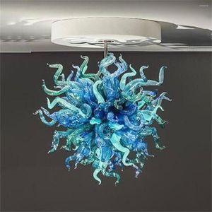 Lampadari Lampadario con paralume in vetro colorato blu e verde con luci a led Soffiato a mano veneziano