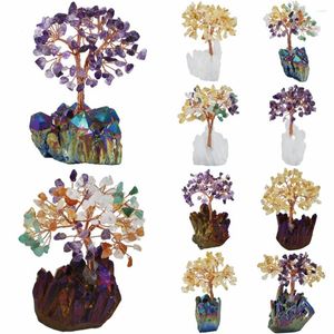 Jewelry Pouches TUMBEELLUWA Natural Amethyst Citrine Money Tree Aura Titanium Coated Crystal Cluster Base Bonsai Sculpture Figurine 4 Inch