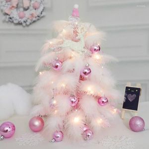 Ozdoby choinkowe Różowe Drzewo Sztuczne Mini Pióro DIY Blat Decor Dekoracje Świąteczne Oranment Xmas Prezenty