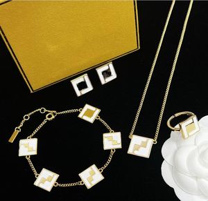 Enamel Necklace Bracelet Earring Sets Lady Women Brass Engraved F Initials Letter Settings 18K Gold Designer Jewelry Birthday Festive Thanksgiving Gifts FS --01