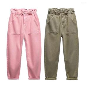 Women's Jeans 2022 Women's Summer Loose Two-color Washed Paper Bag Type Curling High Waist Harem Pants