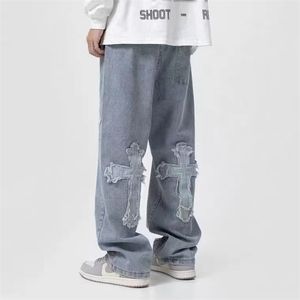 Erkek kot pantolon sokak kıyafeti bol pantolon çapraz hip hop erkek gevşek pantolon kadınlar büyük boy erkek arkadaş denim 221008