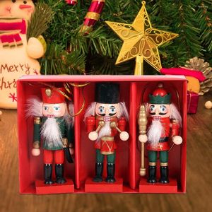 Juldekorationer 3-pack 10 cm höjd handmålad trä nötknäppare soldat ornament set träd hängande dekoration