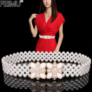 Pearl belt women's wide diamond inlaid skirt dress shirt decorative belts Korean fashion versatile elastic waist seal