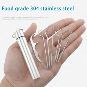 Stainless Steel Toothpick Set Tooth Flossing Reusable Toothpicks Portable Toothpick Floss Teeth Cleaner Oral Cleaning