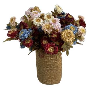 ONE Faux Flowers Long Stem Cineraria 5 Heads per Piece Simulation Autumn Chrysanthemum for Wedding Centerpieces