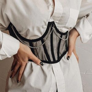 Kvinnors shapers sexiga korsett underbust kvinnor gotisk toppkurva shaper modellering rem bantning midje bälte kedja spets korsetter bustiers