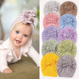 Streifen Neugeborene Säugling Bogenhüte Kinder elastische handgefertigte Knotenkappen Baby Girls Hair Accessoires Foto Requisiten Geschenke