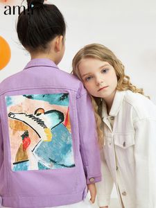Ceket amii çocuk kızlar denim sonbahar tek göğüslü kısa süreli kısa çocuk gevşek ceket genç kıyafetler 22120070 221010
