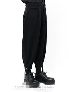 Men s Pants Men s Black Casual Large Size Loose Haren Dark Pleated Suspenders Pull Design