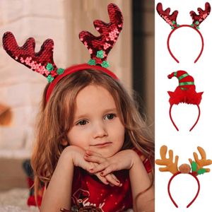 Banda de cabelos de Natal Favoras da festa para crianças Santa Elk Antlers Baby Criança Crianças Diadem Elf Ears Horns Noel Navidad 2023 Acessórios para o cabelo