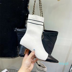 Designer-Damenstiefel Herbst- und Wintersocken, maßgeschneiderte fliegende Wolle, Garn, Seide, Rindsleder, Polsterfuß, Absatzhöhe 6 cm, Schuhgröße 35–40