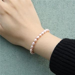 Braccialetti di perle di patate d'acqua dolce rosa filo rosa perline semplici per uomo donna 7-8mm regalo braccialetto elastico di perle barocche naturali