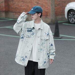 Męskie kurtki męskie krawat dżinsowy kurtka dla koreańskich trendów mody streetwear top nastoletni luźne fit białe dżinsowe płaszcze duże harajuku