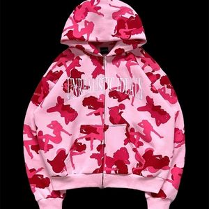 Kvinnors hoodies tröjor färgglada brev broderier lösa zip hoodie kvinnor höst och vinter förtjockad bomullsjacka harajuku överdimensionerad tröja 221010