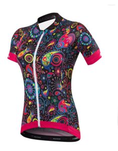 Giacche da corsa Malciklo Maglia da ciclismo a maniche corte da donna Nero Arancione Giallo Floreale Botanico Taglia Bike Top Mountain MTB Road