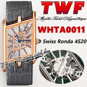 TWF tw0011 Swiss Ronda 4S20 Quartz Mens Watch Montre Asymetrique Unisex Watch Rose Gold Steel Case Skeleton Dial Gray Leather Strap Super Edition eternity Watches