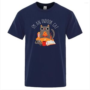 Camisetas masculinas gatos sentados e comendo pizza impressão masculina camisetas de manga curta moda moda de camiseta vintage camiseta de verão masculino