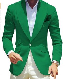Yeşil erkekler düğün smokin damat giymek zirve yaka ince fit erkek blazer balo yemek elbise resmi giyim