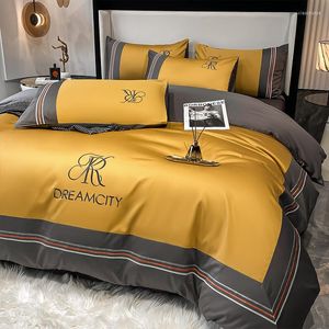 Bedding Sets 60S Egyptian Cotton Set Luxury Quilt Cover Soft Duvet Flat Bed Sheet Pillowcases Long-staple Colorblock