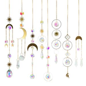 Garden Decorations Sun Catchers Hanging Crystal Ball Pärlad prydnadsfönster Patio Lawn Moon Star Pendant Glass Prism Rainbow Wind Chimes SN4948