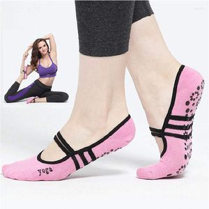 Sportsocken Yoga Rutschfeste Bandage Baumwolle Skid Pilates Ballett Barre Tanz Socke Hausschuhe Sportbekleidung mit Griffen für Frauen Mädchen