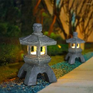 Trädgårdsdekorationer harts Solar Pagoddekoration utomhusdekor Courtyard Zen Lamp Landscape Lights Gardening Yard Ornament för Country House