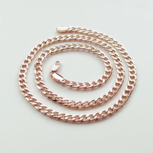 Łańcuchy modne kobiety męskie naszyjnik 585 Rose Gold Kolor Biżuteria Bijouterie Link Chain 5mm 60 cm Prezent