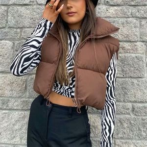 Gilet da donna Gilet gonfio da donna con cerniera colletto alla coreana senza maniche leggero imbottito corto imbottito gilet trapuntato giacca invernale cappotto caldo 221010