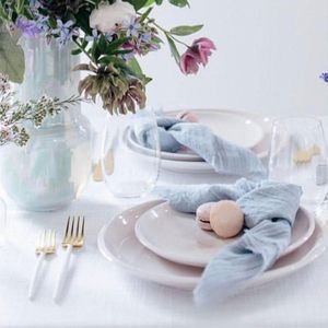 Tischserviette YEPQZQ Hochzeitsdekor Gaze-Käsetuch-Dinnerservietten-Set 10 handgefärbtes, ausgefranstes, rustikales Scheunen-hellblaues Musselin-Tuch