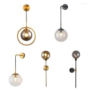 Duvar lambası Amber Dumanlı Gri Cam Top Loft LED Hafif Kapalı Dekor Yatak Odası Lambaları 110-240V Modern Ev Aydınlatma Koridoru Sconces