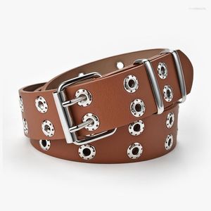 Belts Punk Pu Waist Strap Fashion Double Row Adjustable Buckle Classic Business Alloy Girdle Women Men Casual Waistband