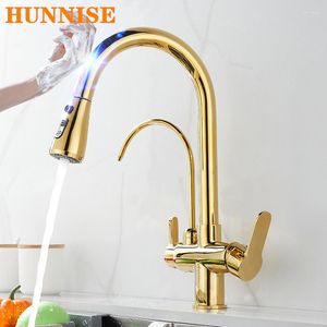 Kitchen Faucets Smart Touch Filter Solid Brass Pull Out Mixer Tap Dual Handle Cold Water Taps Sensor Faucet