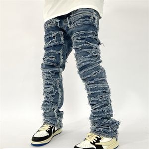 Herren Jeans Retro Hole Ripped Distressed für Männer Straight Washed Harajuku Hip Hop Loose Denim Hose Vibe Style Casual Jean Pants 221008