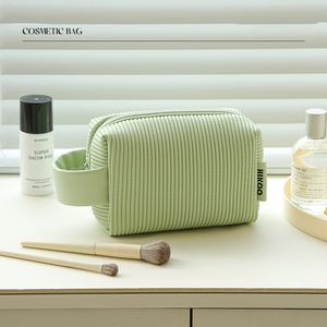 5 pezzi Kit da toilette Donna PU Strisce semplici Stampe Borsa cosmetica di grande capacità con manico