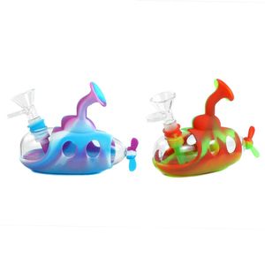 Silicone Submarine Hookah - Glass Bong & Oil Rig Water Pipe with Joint Hose for Shisha & Dabs.