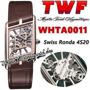 TWF tw0011 Swiss Ronda 4S20 Quartz Mens Watch Montre Asymetrique Unisex Watch Rose Gold Steel Case Skeleton Dial Brown Leather Strap Super Edition eternity Watches