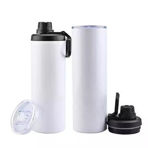 Großhandel 20oz Sublimation Straight Tumbler Doppelwand Edelstahl Vakuumisolierte Tassen Flasche mit zwei Deckeln Strohhalme