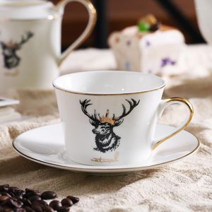 Tazze Piattini 200 Ml Luxury Elk Style Ceramic Bone China Coffee Tea Cup Piattino Con Linea Oro