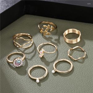 Fedi nuziali 8 pezzi / set oro boemo per le donne Vintage perline di perle foglia Knuckle Finger Set 2022 dichiarazione di moda gioielli femminili