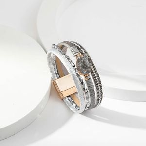 Charm Bracelets ZG For Women Crystal Stone Leather Beaded With Magnetic Buckle Beads Diamonds Boho Retro Bangle Female Jewelry