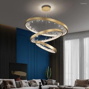 Pendant Lamps Italian LED Ring Crystal Ceiling Chandeliers Modern Minimalist Star Haning Light Living Room Restaurant Bedroom