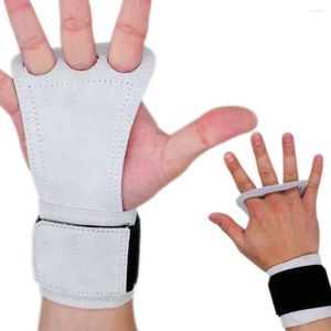 Handledsstöd naturläder handgrepp crossfit för kvinnor män palmskydd pull-ups lyft gymnastiska handskar med wrap